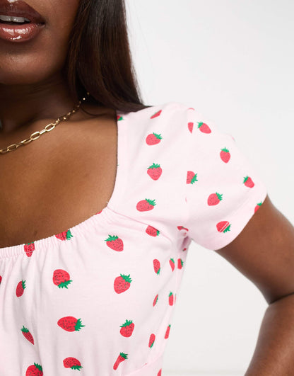 Mix & Match Strawberry Milkmaid Pyjama Top