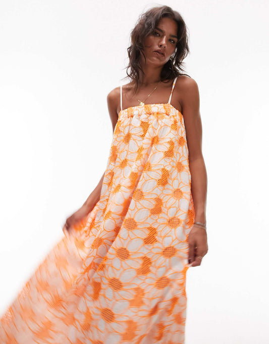 Broderie Strappy Chuck On Midi Dress