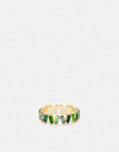 Baguette Ring With Tonal Green Stones