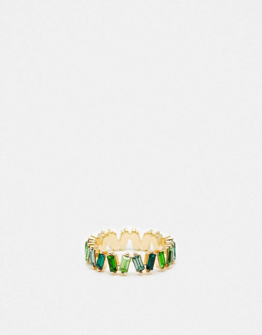 Baguette Ring With Tonal Green Stones