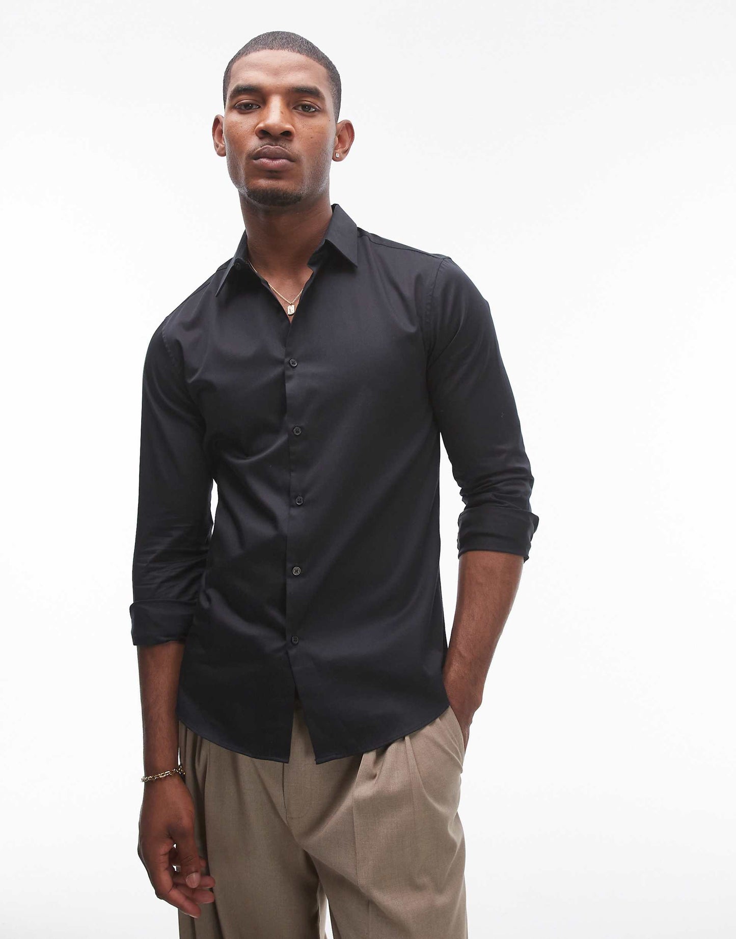 Long Sleeve Formal Slim Fit Sateen Shirt