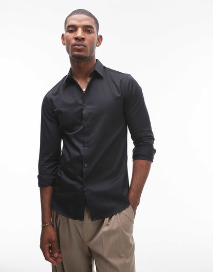 Long Sleeve Formal Slim Fit Sateen Shirt