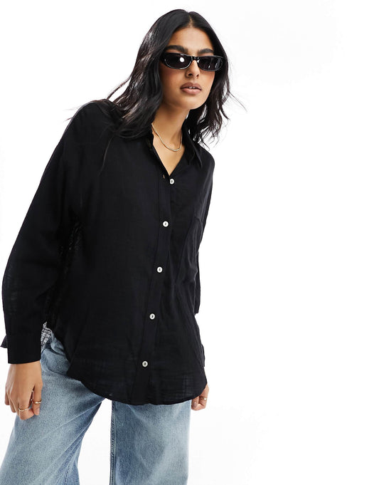 Long Sleeve Linen Look Shirt