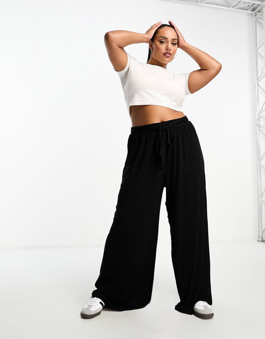 Curve Tie Belt Wide Leg Trouser