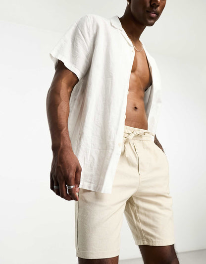 Linen Mix Elasticated Waist Shorts