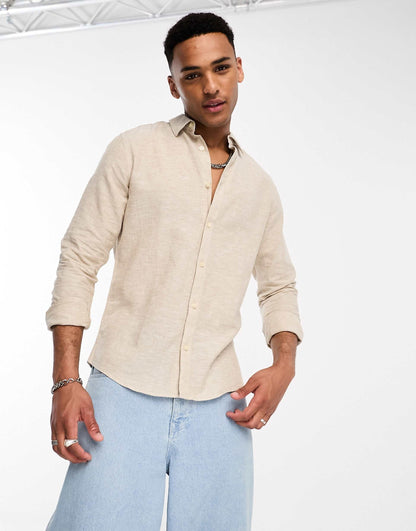 Linen Mix Long Sleeve Shirt