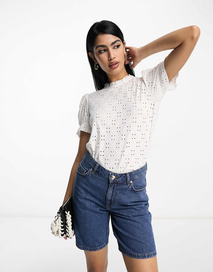 Jersey Broderie Short Sleeved Top