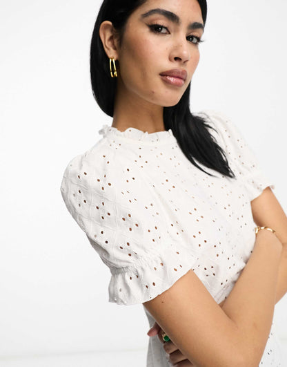 Jersey Broderie Short Sleeved Top