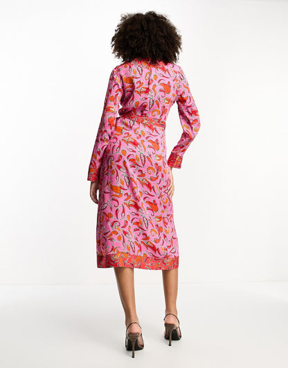 Contrast Wrap Midi Dress