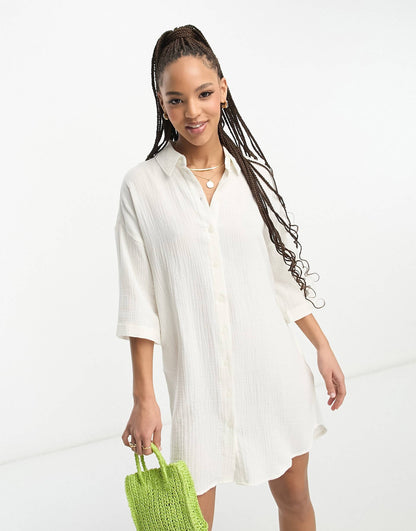 Textured Oversized Shirt Dress