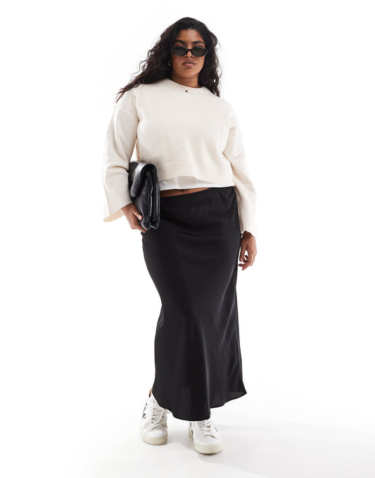 Curve Satin Bias Midi Skirt