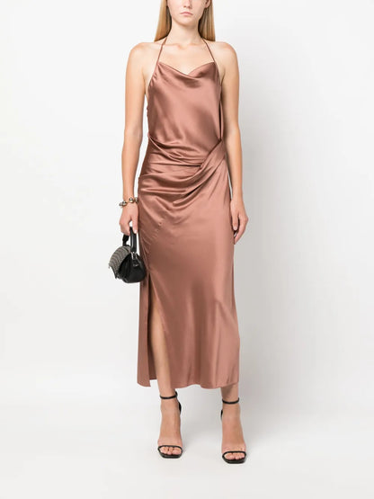 Draped-Design Halterneck Dress