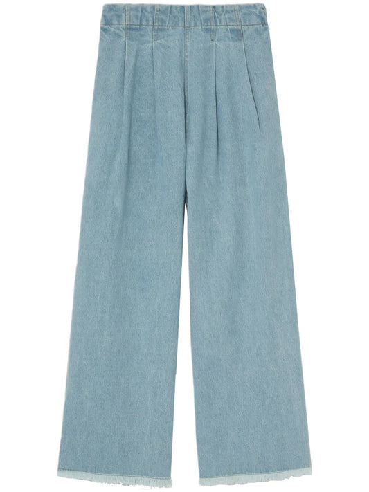 Pleat-Detail Wide-Leg Jeans