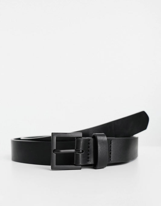 Smart Faux Leather Skinny Belt With Matte Black Buckle