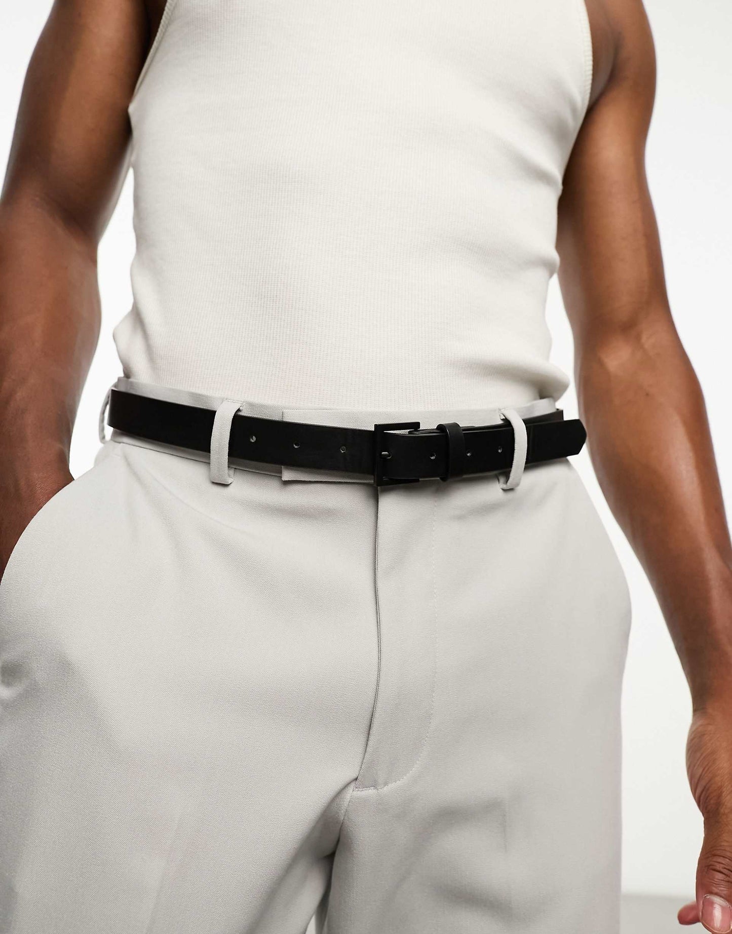 Smart Faux Leather Skinny Belt With Matte Black Buckle