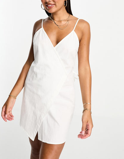 Cotton Wrap Front Beach Mini Dress