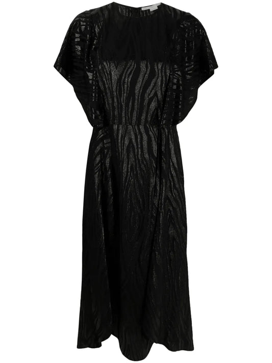 Woodgrain-Effect Midi Dress