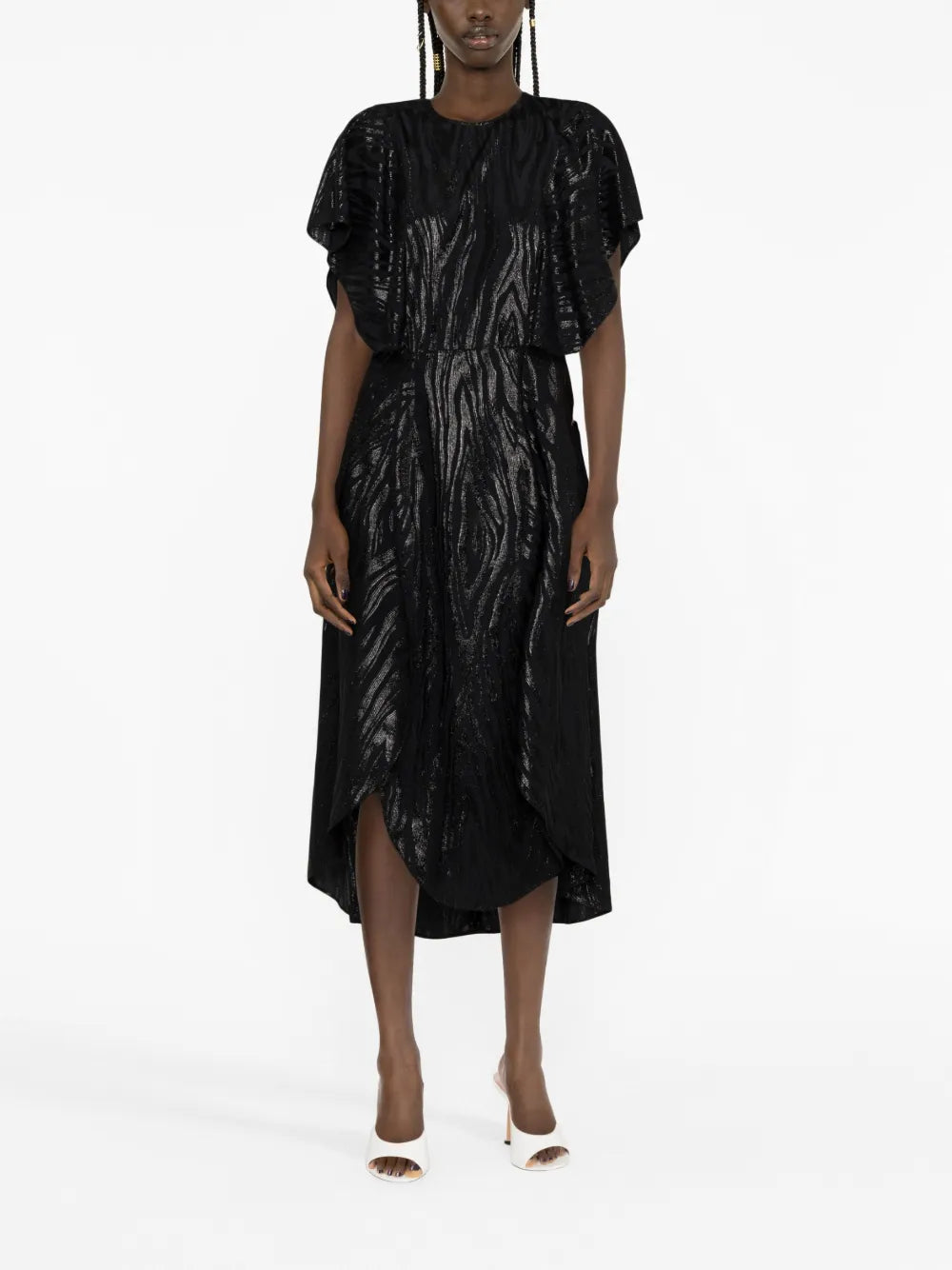 Woodgrain-Effect Midi Dress