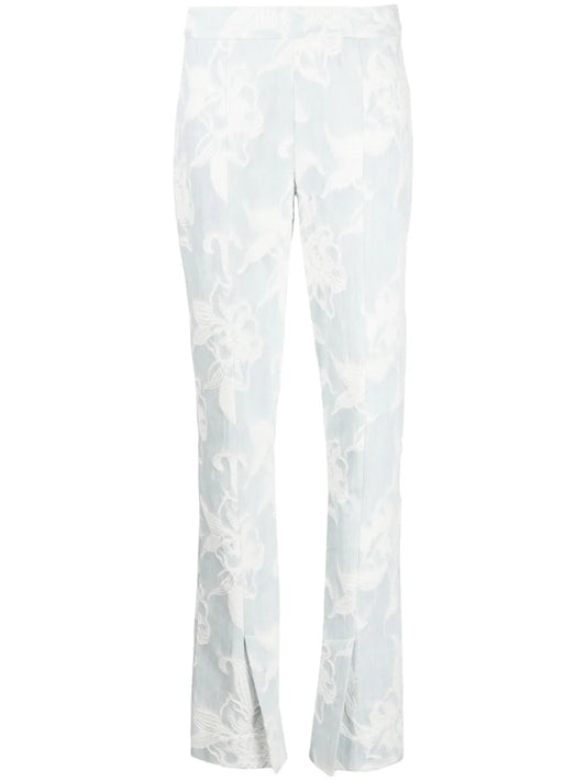Floral-Embroidery Straight-Leg Jeans