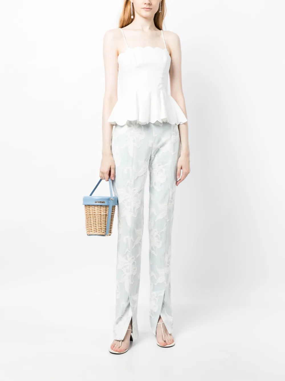 Floral-Embroidery Straight-Leg Jeans