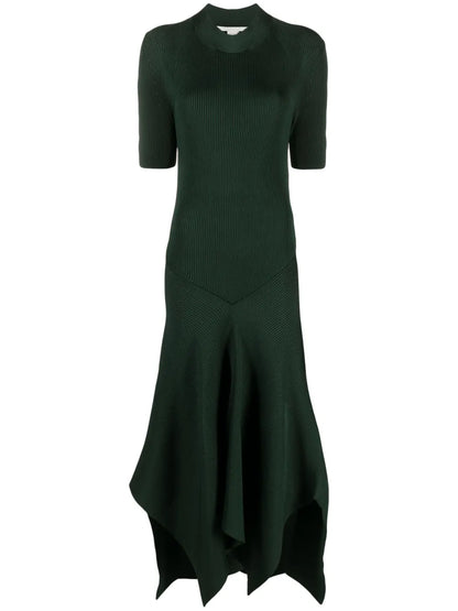 Asymmetric Ribbed-Knit Dress