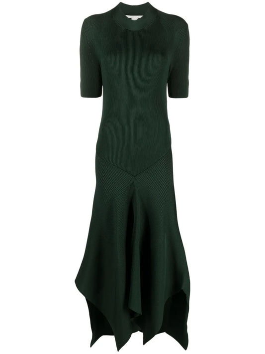 Asymmetric Ribbed-Knit Dress