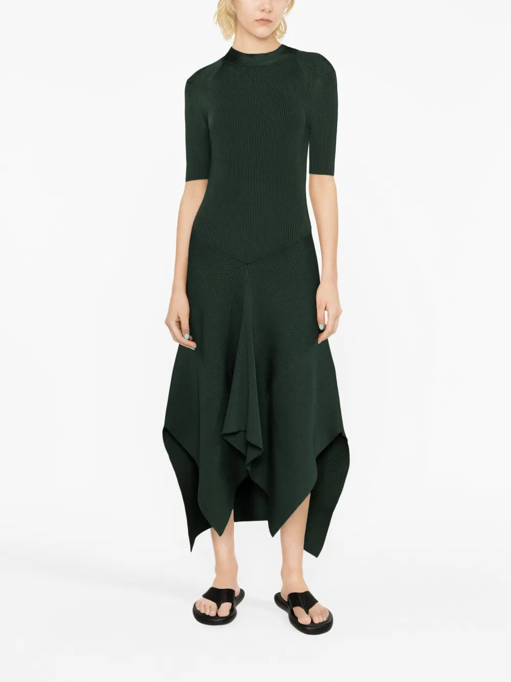 Asymmetric Ribbed-Knit Dress