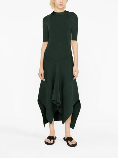 Asymmetric Ribbed-Knit Dress