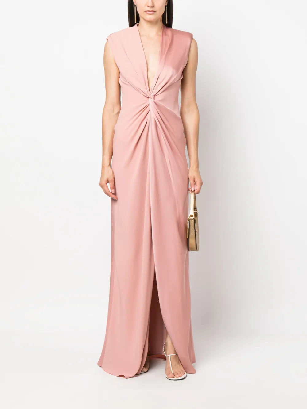 Twist-Front V-Neck Maxi Dress