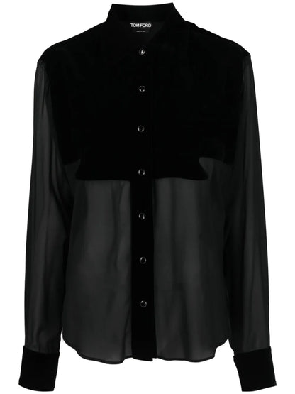 Panelled Buttoned Silk Shirt