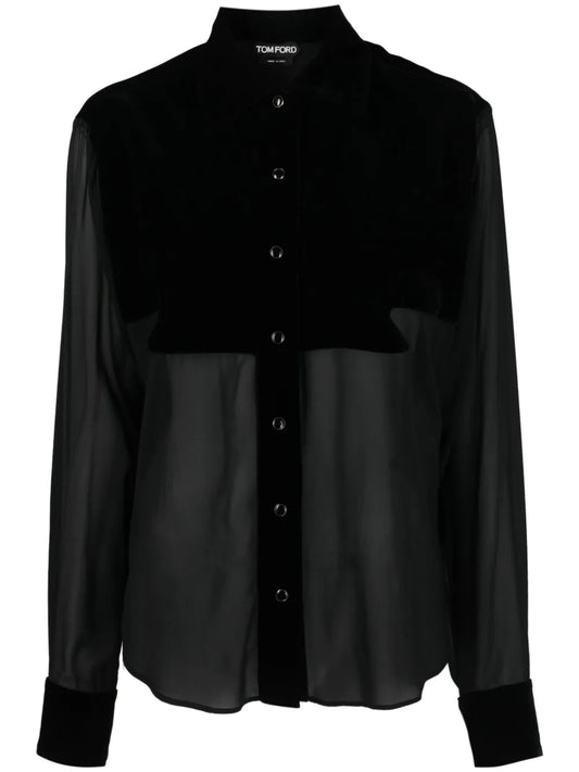 Panelled Buttoned Silk Shirt