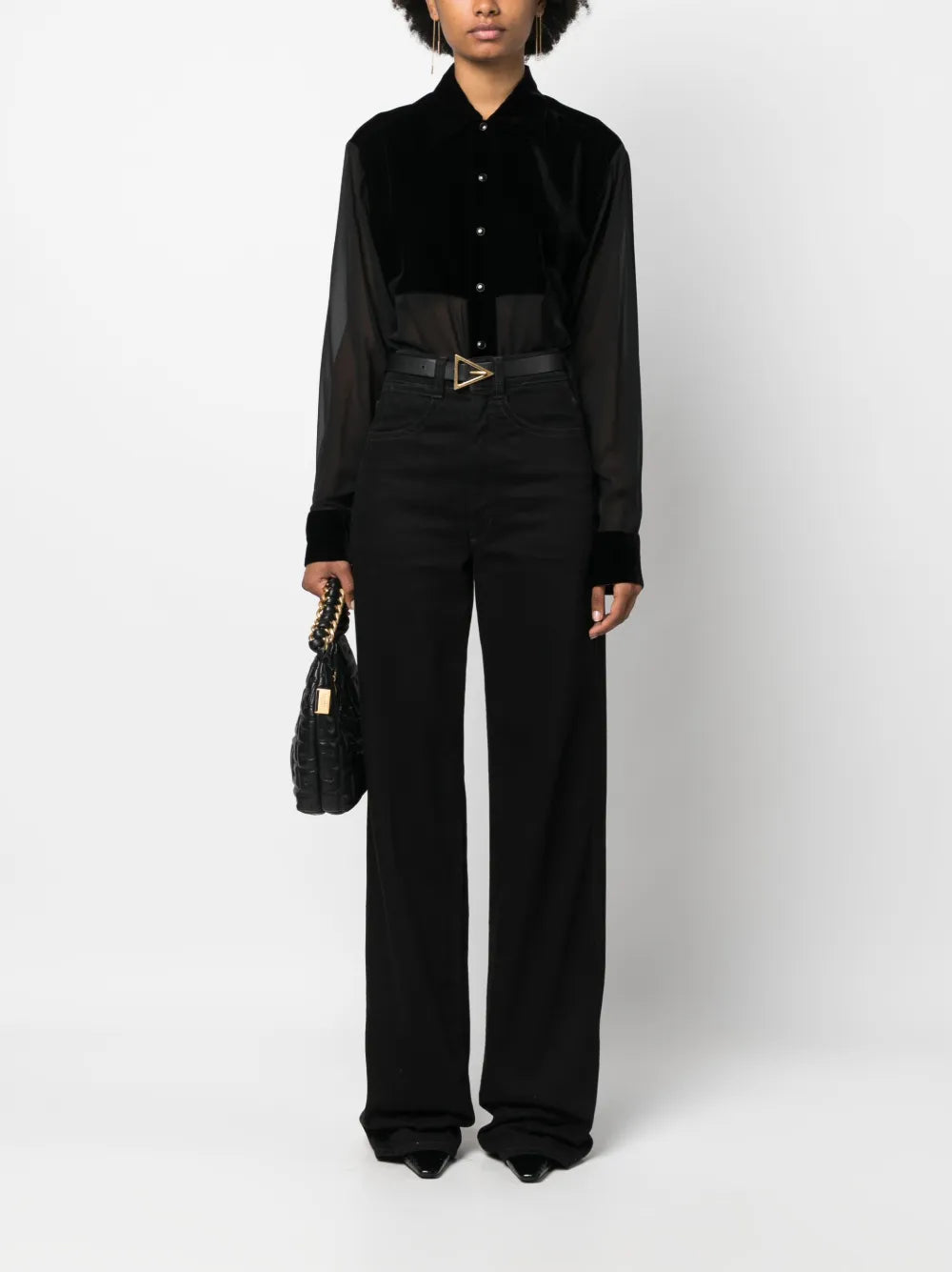 Panelled Buttoned Silk Shirt