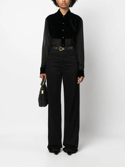 Panelled Buttoned Silk Shirt