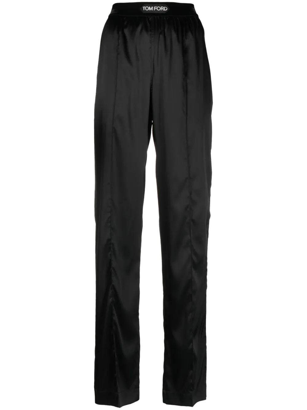 High-Waisted Straight-Leg Silk Trousers