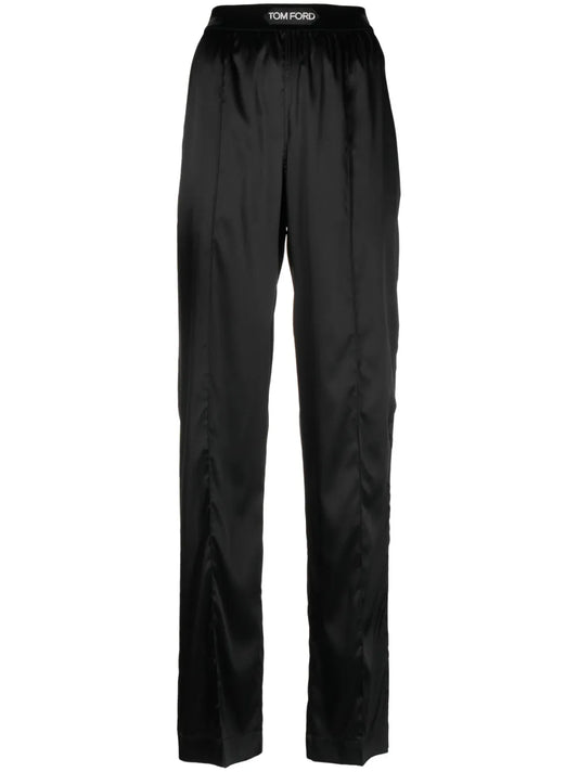 High-Waisted Straight-Leg Silk Trousers