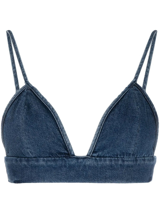 Triangle-Cup Denim Crop Top