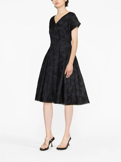 Patterned-Jacquard Sequin Midi Dress