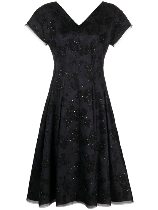 Patterned-Jacquard Sequin Midi Dress