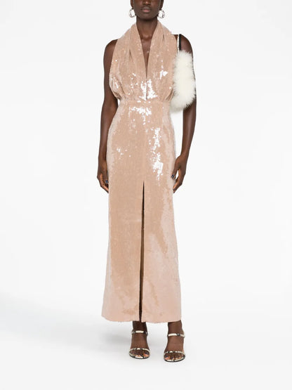 Sequin-Embellished Plunge Dress