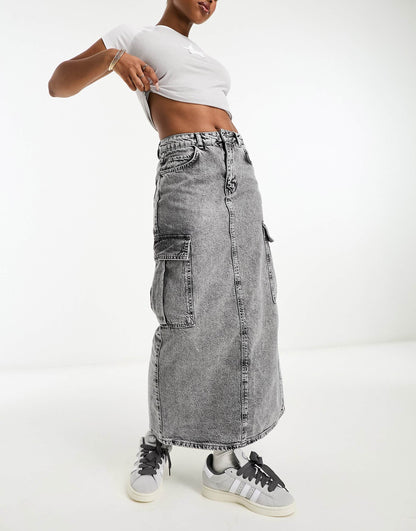 Str Denim Cargo Maxi Skirt