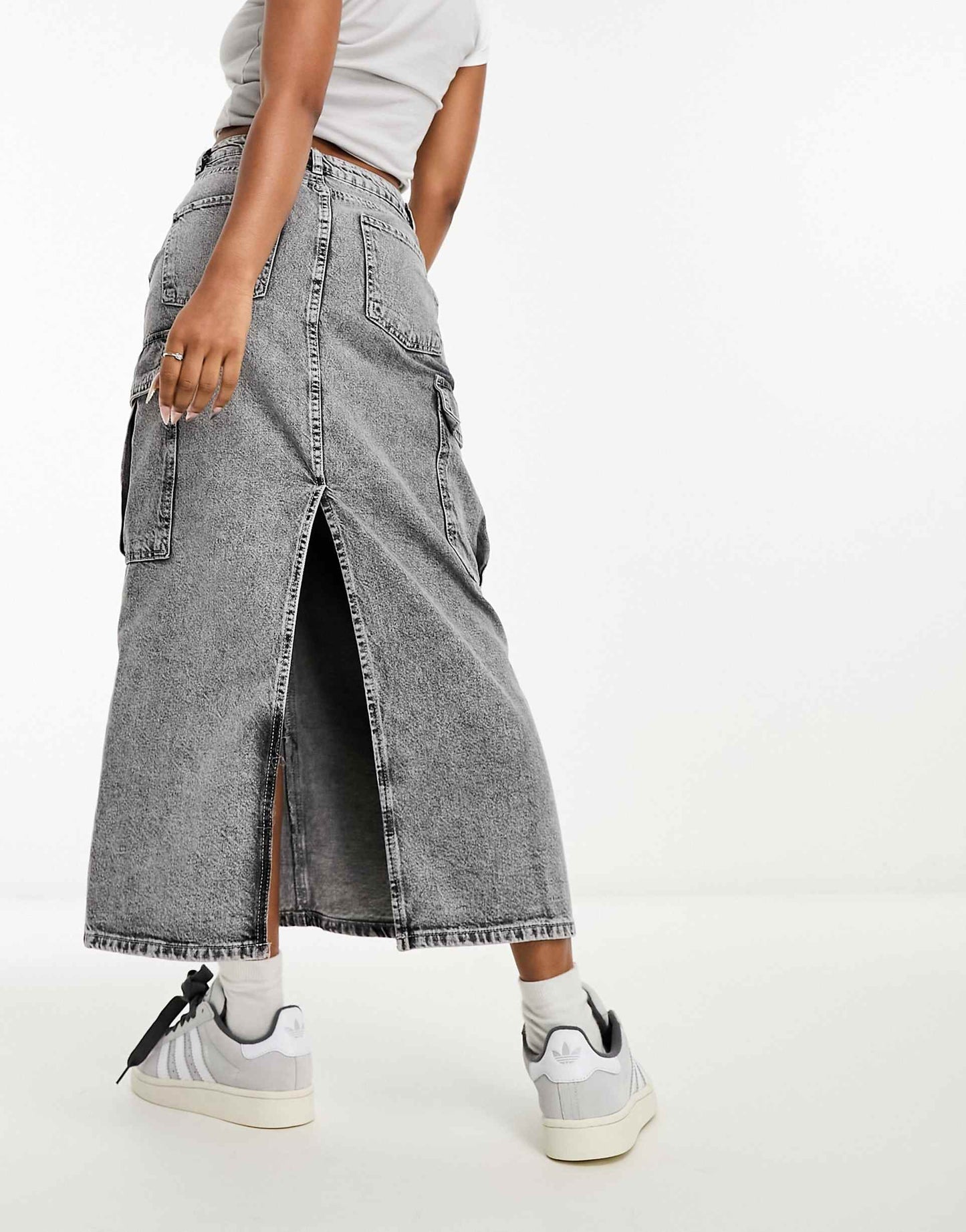 Str Denim Cargo Maxi Skirt