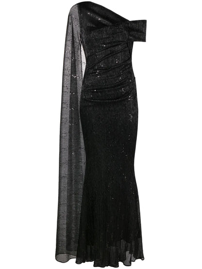 Draped One-Shoulder Gown