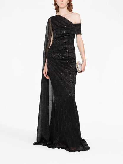 Draped One-Shoulder Gown