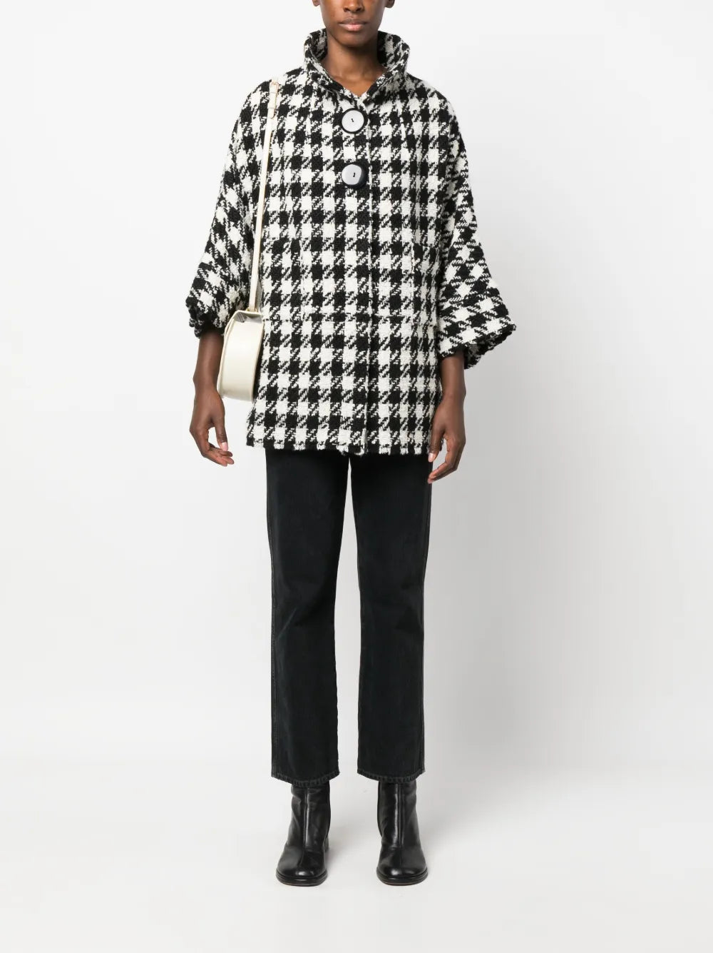 Check-Pattern Crop-Sleeve Jacket