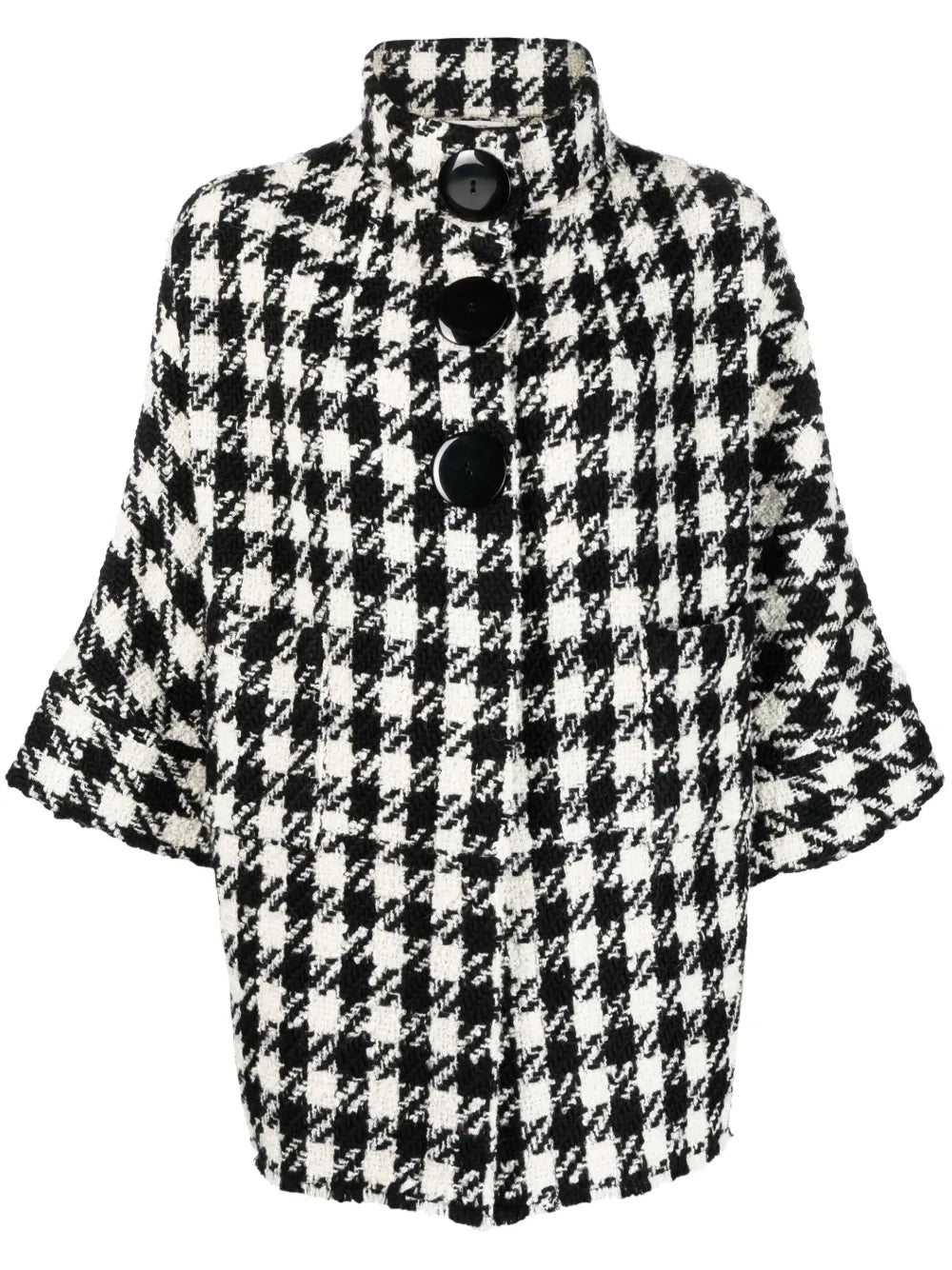 Check-Pattern Crop-Sleeve Jacket