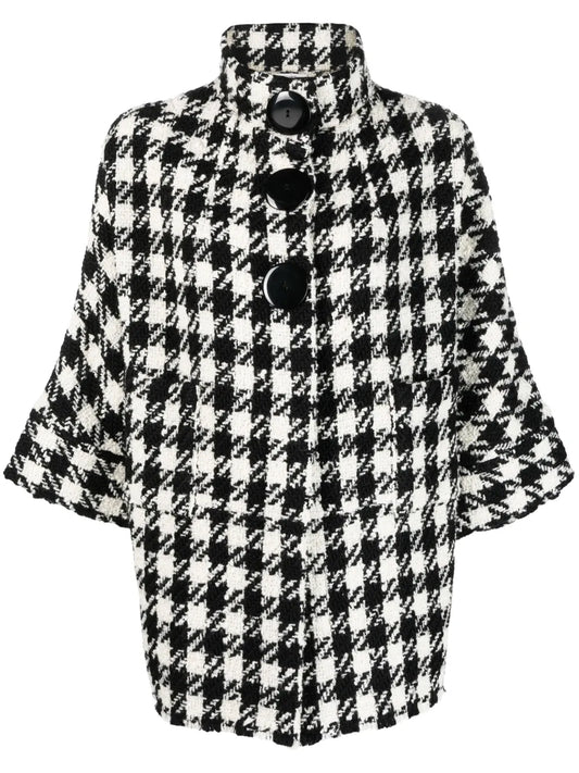 Check-Pattern Crop-Sleeve Jacket