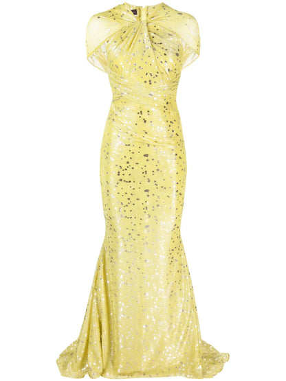 Gathered-Detail Graphic-Print Dress