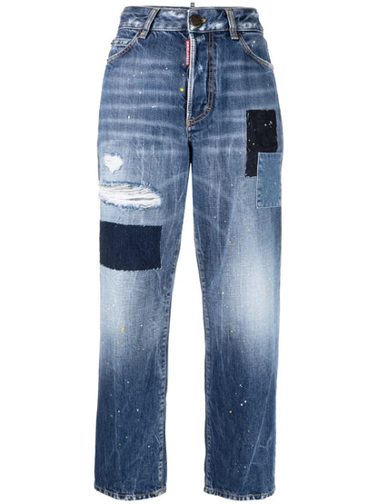 Paint-Splatter Straight-Leg Jeans