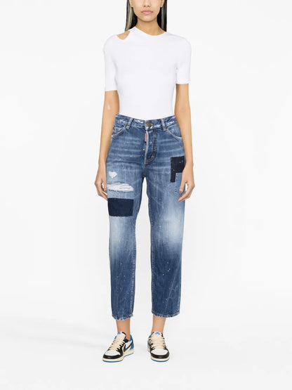 Paint-Splatter Straight-Leg Jeans