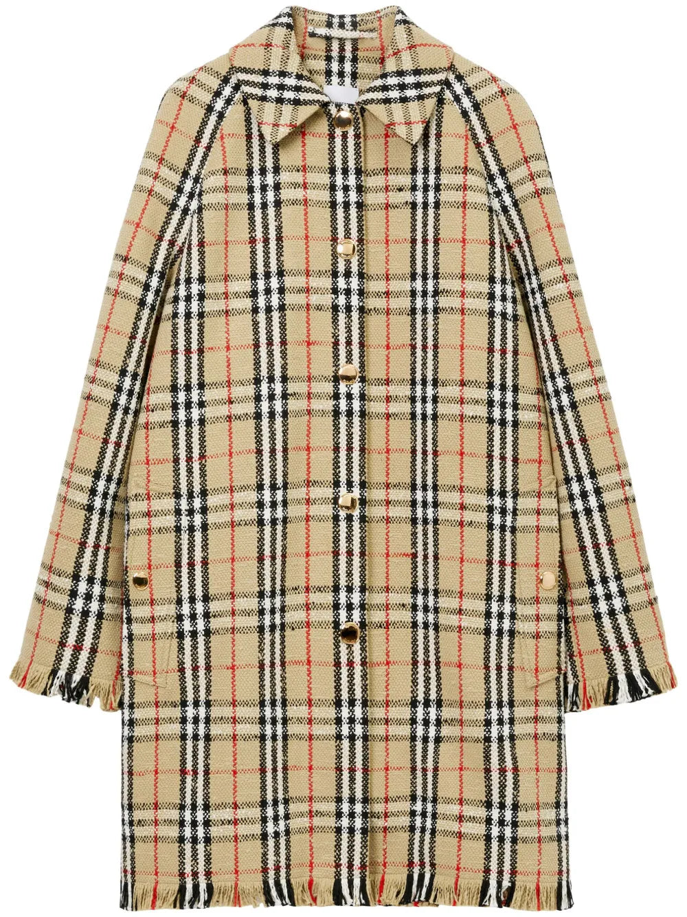 Bouclé Checkered Buttoned Raincoat